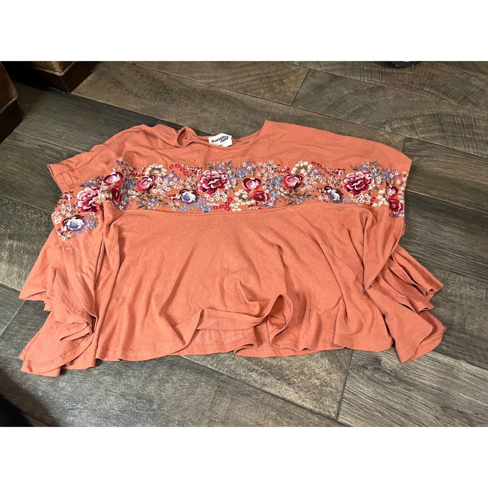 Savanna Jane Boho Floral Embroidered Babydoll Top Terracotta Orange ML